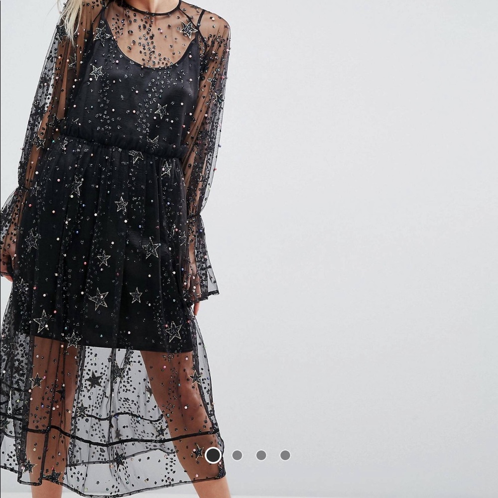 ASOS Star Embellished Smock Midi Tulle Dress